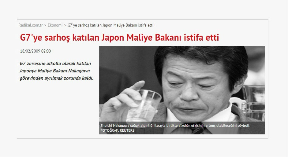 G7 zirvesine alkollü katılan Japon Maliye Bakanı - Radikal