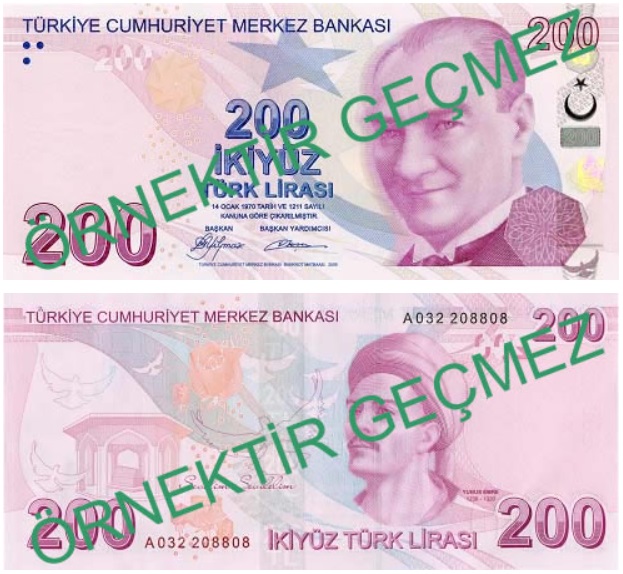 Türk Lirası banknotları 200 TL.